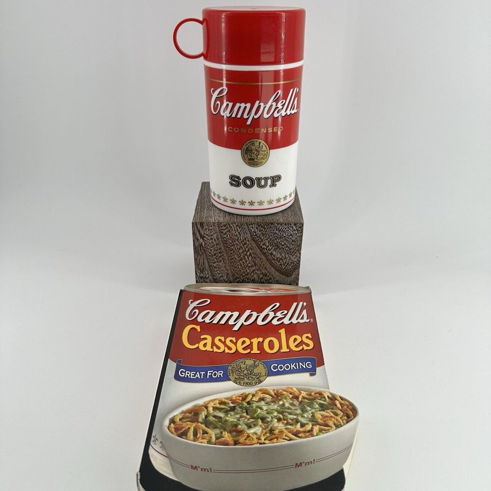 Vintage 1998 Campbells Soup Thermos HOT/COLD‎ With Lid Cup USA With Recipe Book